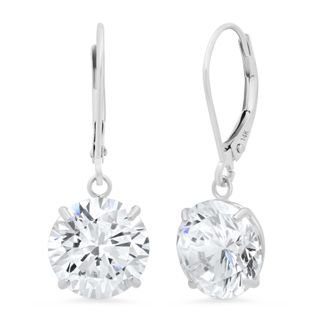MAX + STONE 14k Yellow or White Gold Leverback Cubic Zirconia Dangle Earrings 5mm to 10mm