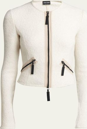 Giorgio Armani Contrast Grosgrain Zip-Front Cashmere Silk Jacket