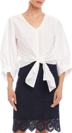 Karen Kane Tie Front Cotton Top in Off White at Nordstrom, Size Medium