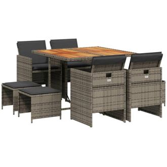 vidaXL Vidaxl - Set Comedor Jard&iacute;n 9 Pzas Y Cojines Rat&aacute;n Sint&eacute;tico Gris