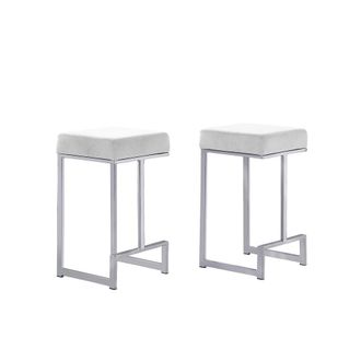 Best Master Furniture Dorrington Velvet Backless Counter Height Stool in White/Silver (Set of 2)