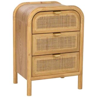 Wanderlust Deco Mesita de noche de madera y rat&aacute;n marr&oacute;n 45x35x69 alt. cm