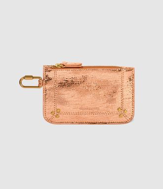Jerome Dreyfuss Porte-monnaie Popoche XS Cuir Lam&eacute; Rose Gold