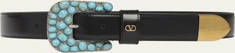 Valentino Garavani Western-Inspired Brushed Leather Belt, 30mm