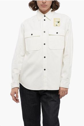 Jil Sander Overshirt in Velour a Coste con Patch Ricamato taglia 40