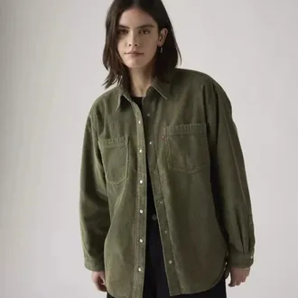 Levi's Iris Overshirt Womens Green Corduroy Cotton Snap Button Relaxed JAX1460