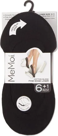MeMoi Fine Edge 7-Pack Stretch Cotton Liner Socks in Black at Nordstrom