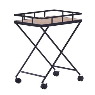 Beliani Carrito De Cocina De Metal Negro Tablero De Madera Clara 56 Cm Ruedas Industrial Moderno R&uacute;stico Leoti