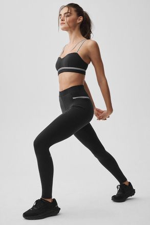 Alo | Airbrush High-Waist Fast Track Legging in Black/White, Size: Medium