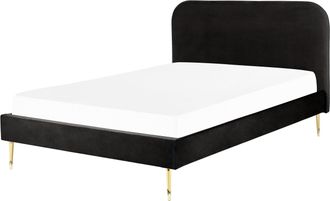 Beliani Beliani - Cama Con Somier De Terciopelo Negro Dorado 140 X 200 Cm Patas De Metal Flayat