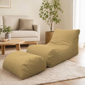 Talamo Italia Dmora Chaise Longue De Salon Moderne, Made In Italy, Fauteuil Avec Repose-pieds En Nylon, Pouf Rembourr&eacute; Pour Chambre, 120x80h60 Cm, Couleur Beige