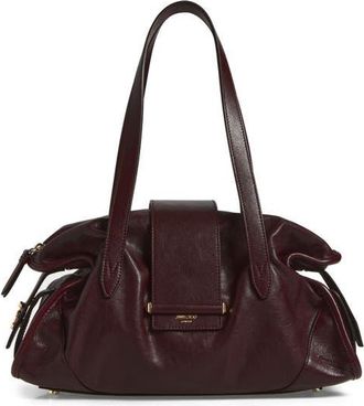 Jimmy Choo London Medium Bar Leather Holdall Bag in Deep Merlot/shiny Gold at Nordstrom