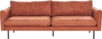 Beliani Sof&aacute; Moderno 3 Plazas Asiento Acolchado Patas Metal Negro Tela Chenilla Marr&oacute;n Dorado Vinterbro