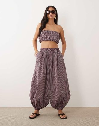 Asos Pantaloni a palloncino rosa a quadretti in coordinato