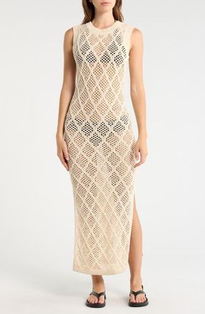 Elan Open Stitch Ruffle Hem Cover-Up Maxi Dress in Natural at Nordstrom, Size X-Small