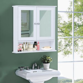 Costway Armario Con Espejo De Ba&ntilde;o De Pared Con 2 Puertas 3 Estantes Almacenamiento Para Ba&ntilde;o Toalla