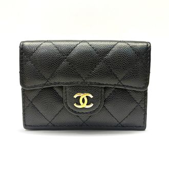 Chanel Black Grained Calfskin Wallet (Tri-Fold) (Pre-Owned)