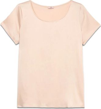 Oltre Viscose blend satijnen T-shirt - Dames - Blouses - Roze - XL - Satijn - Overhemden