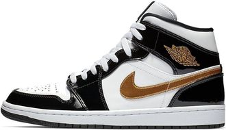 Nike Air Jordan 1 Mid SE Patent Mens Trainers 852542 (Black/Metallic Gold/White 007) UK 9.5 (EU 44.5)