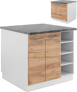 Vicco Isla De Cocina Fame-line, Oro Potencia Roble/blanco, 90 Cm Sin Encimera