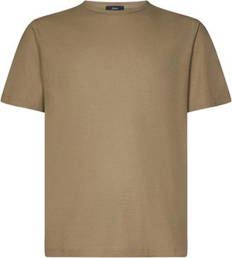 Herno Tops, Heren, Beige, S, Katoen, T-shirt met ronde hals en logoplaat