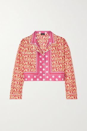 Versace Camicia Cropped In Twill Di Seta Stampato - Rosa