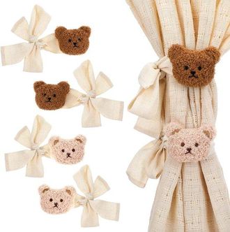 No Brand Cintas Para Cortinas Con Motivos De Ositos De Peluche - Juego De 4 - Beige Y Marr&oacute;n - Poli&eacute;ster Y Algod&oacute;n - 6,3 X 7,2 Cm