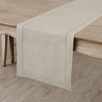 Solino Home Linen Table Runner for Dining Table, Holiday and Everyday Table Decor - Classic Hemstitch in Natural at Nordstrom, Size X-Large