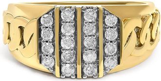 House of Brilliance Mens 14K Yellow Gold Plated Sterling Silver Diamond 1/2 Cttw Cuban-Link Band Ring