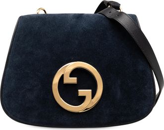 Gucci Pre-owned Womens Medium Suede Blondie Crossbody - Dark Blue Leather - One Size