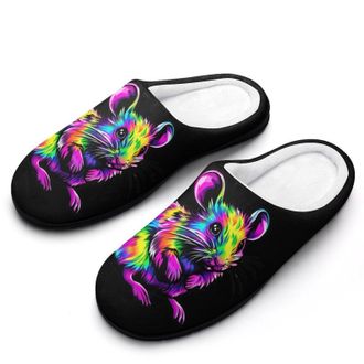 Generic Tie-dyed Rat Womens Slippers Warm House Slippers Indoor House Shoes with Anti-Skid Rubber Sole