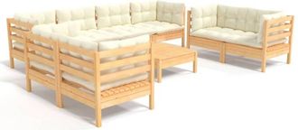 vidaXL Muebles De Jard&iacute;n 9 Pzas Y Cojines Madera Maciza De Pino Crema Vidaxl