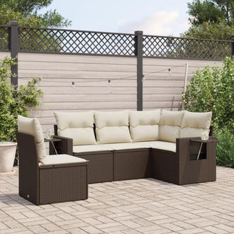 vidaXL Vidaxl - Set Comedor De Jard&iacute;n 5 Piezas Y Cojines Rat&aacute;n Sint&eacute;tico Marr&oacute;n