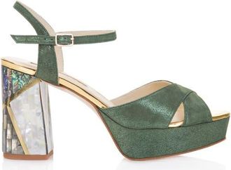 Freya Rose Zahra Verde Ankle Strap Pearl Heel Sandal in Green at Nordstrom, Size 37