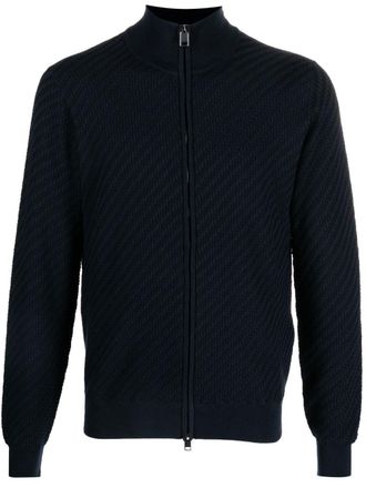 Brioni embossed-finish zip-up jumper - Blue