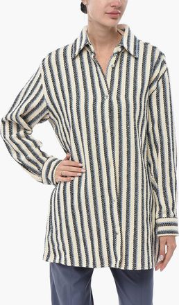 Off-white Overshirt in Misto Cotone a Righe Off-White