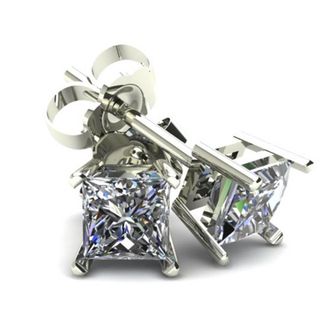 Pompeii3 25Ct Square Princess Cut Natural Diamond Stud Earrings in 14K Gold Basket Setting