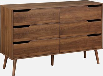 Sweeek Sweeek - C&oacute;moda En Acabado Estilo Nogal Con 6 Cajones, Nepal, Decoraci&oacute;n En Madera De Nogal, 120x40x80 Cm
