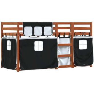 vidaXL Litera Con Cortinas Madera Maciza Pino Blanco Y Negro 90x200 Cm
