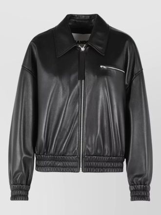 Jil Sander leather bomber jacket collared pockets elasticated hem