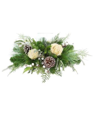 Creative Displays Inc. Handcrafted Holiday Candleholder Centerpiece With Berries, Pinecones & Roses