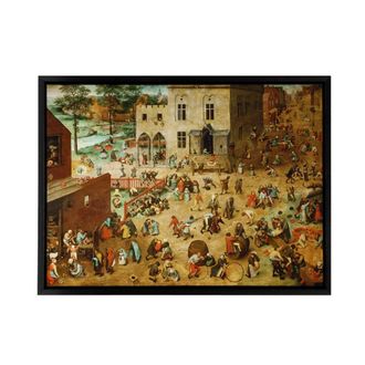 Artery8 Pieter Bruegel The Elder Childrens Games Framed Canvas Wall Art Print in Brown | Size: W24 x H32
