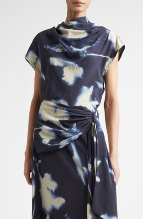 Lela Rose Abstract Floral Drape Crepe Top in Navy at Nordstrom, Size X-Large