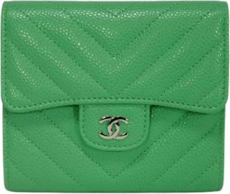 Chanel Tweedehands leren portemonnees - Dames - Vintage Accessoires - Groen - ONE Size - Vintage