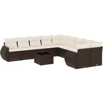 vidaXL Set De Sof&aacute;s De Jard&iacute;n 11 Pzas Cojines Rat&aacute;n Sint&eacute;tico Marr&oacute;n Vidaxl