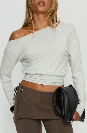 Princess Polly Ashlinn One-Shoulder Crop Knit Top in Grey Marle at Nordstrom, Size 10