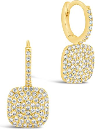 Sterling Forever CZ Tag Micro Hoop Earrings