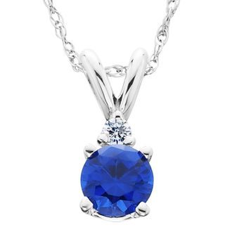 Pompeii3 1/2Ct Synthetic Blue Sapphire & Natural Diamond Solitaire Pendant 14K White Gold