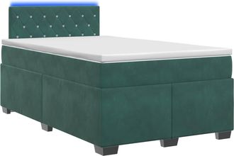 vidaXL Cama Con Base Tapizada, Colch&oacute;n Y Luz Led Verde Oscuro Vidaxl