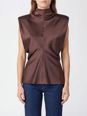 Federica Tosi Sleeveless Satin Evening Top with High Neck and Ruched Waist